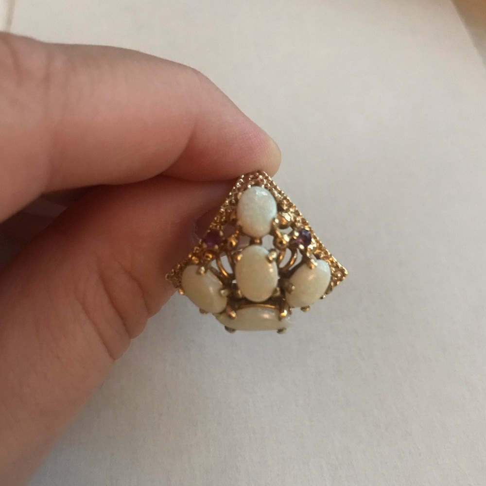 Opal And Ruby Vintage Ring - image 4